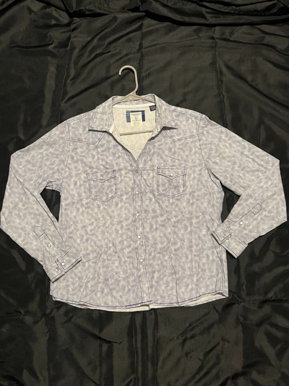 Panhandle Rough Stock Western Shirt Womens L Blue White Snap Button Long Sleeve